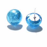 Murano Glass Aqua Silver Button Post Earrings, Sterling Silver Stud Earrings - JKC Murano