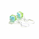 Murano Glass Aqua Lime Green Cube Trapeze Sterling Silver Earrings - JKC Murano