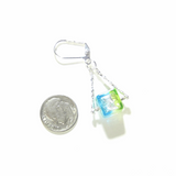 Murano Glass Aqua Lime Green Cube Trapeze Sterling Silver Earrings - JKC Murano