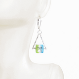 Murano Glass Aqua Lime Green Cube Trapeze Sterling Silver Earrings - JKC Murano