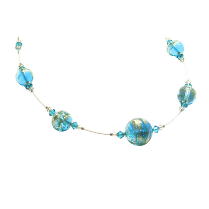 Murano Glass Aqua Ball Illusion Gold Necklace - JKC Murano