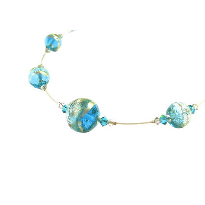 Murano Glass Aqua Ball Illusion Gold Necklace - JKC Murano