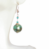 Murano Glass Aqua Olive Green Gold Earrings, Dangle Clip Earrings - JKC Murano