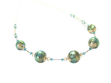 Murano Glass Aqua Green Ball Gold Necklace - JKC Murano