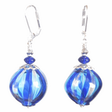 Murano Blown Glass Blue Aqua Nugget Round Ball Earrings - JKC Murano