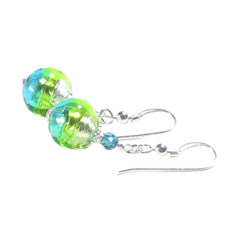 Murano Glass Aqua Green Crystal Silver Earrings - JKC Murano