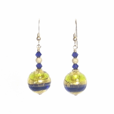 Italian Murano Glass Cobalt Blue Lime Green Gold Earrings by JKC Murano - JKC Murano