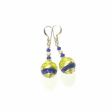 Italian Murano Glass Cobalt Blue Lime Green Gold Earrings by JKC Murano - JKC Murano