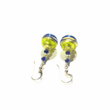 Italian Murano Glass Cobalt Blue Lime Green Gold Earrings by JKC Murano - JKC Murano