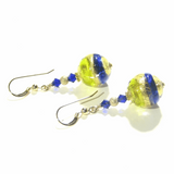 Italian Murano Glass Cobalt Blue Lime Green Gold Earrings by JKC Murano - JKC Murano