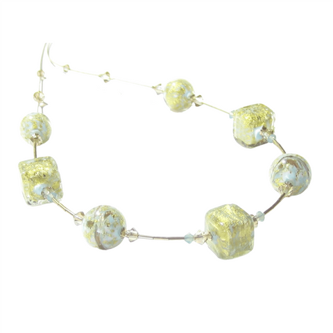 Murano Glass Aquamarine Cube Gold Necklace by JKC Murano - JKC Murano