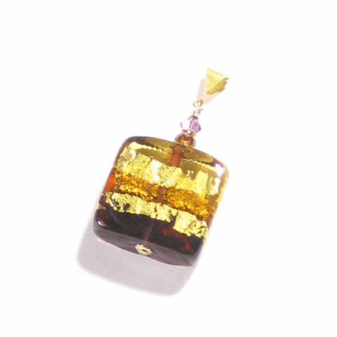 Murano Glass Amber Amethyst Square Pendant Necklace, Venetian Glass Jewelry - JKC Murano