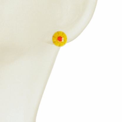 Millefiori Yellow Small Sterling Silver Post Earrings, Studs - JKC Murano