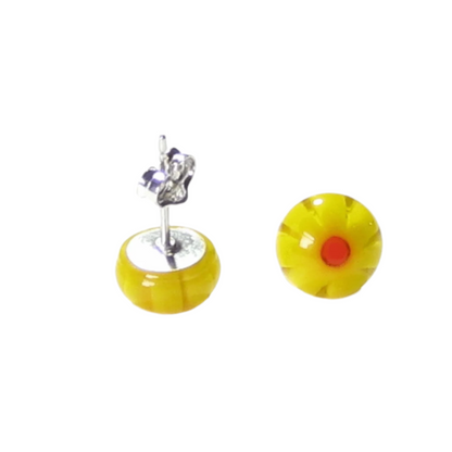Millefiori Yellow Small Sterling Silver Post Earrings, Studs - JKC Murano
