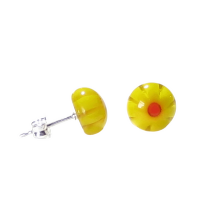 Millefiori Yellow Small Sterling Silver Post Earrings, Studs - JKC Murano