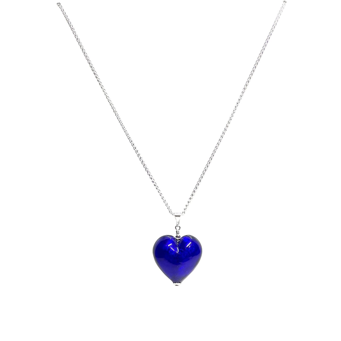 Murano Glass Cobalt Blue 28mm Heart Pendant Necklace