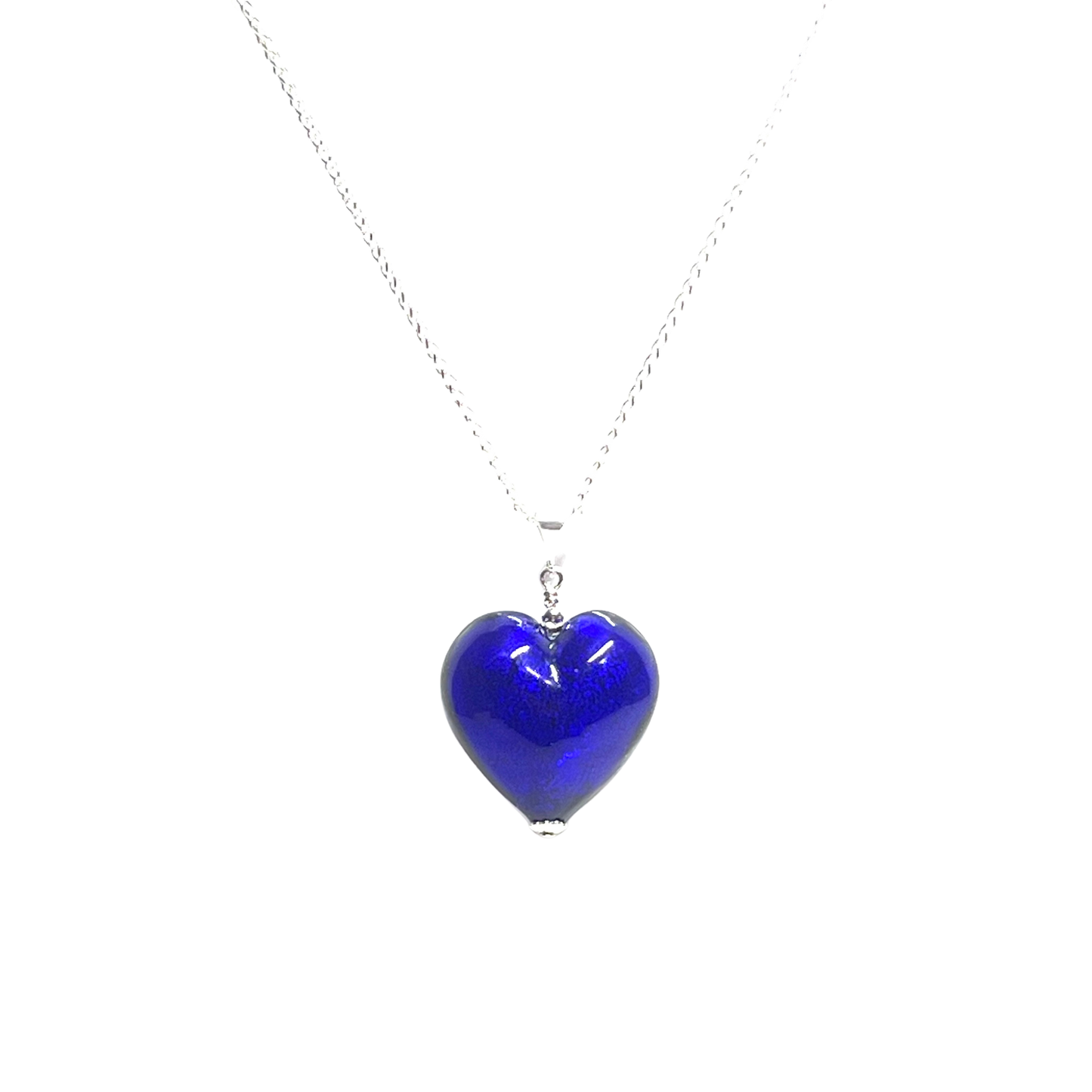 Murano Glass Cobalt Blue 28mm Heart Pendant Necklace