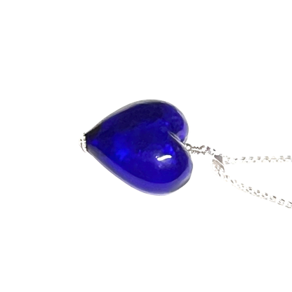 Murano Glass Cobalt Blue 28mm Heart Pendant Necklace