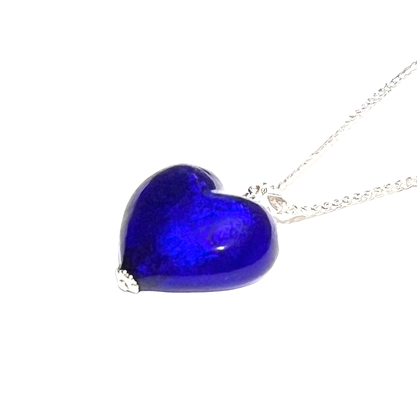 Murano Glass Cobalt Blue 28mm Heart Pendant Necklace