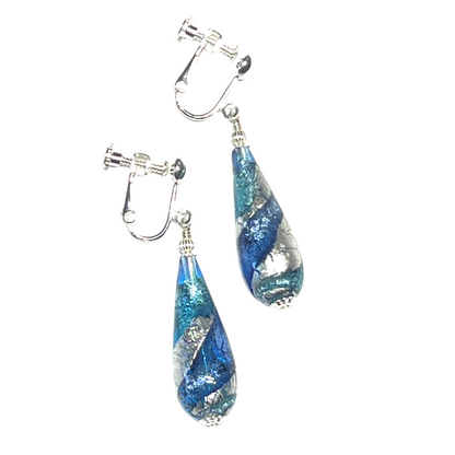 Murano Glass Aqua Blue Swirl Teardrop Sterling Silver Earrings