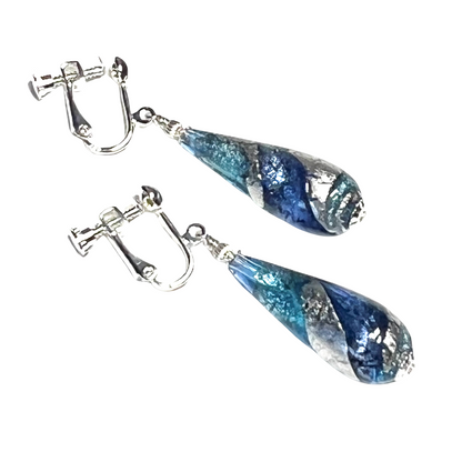 Murano Glass Aqua Blue Swirl Teardrop Sterling Silver Earrings