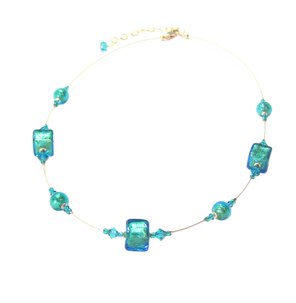 Murano Necklace with green beads on a white background