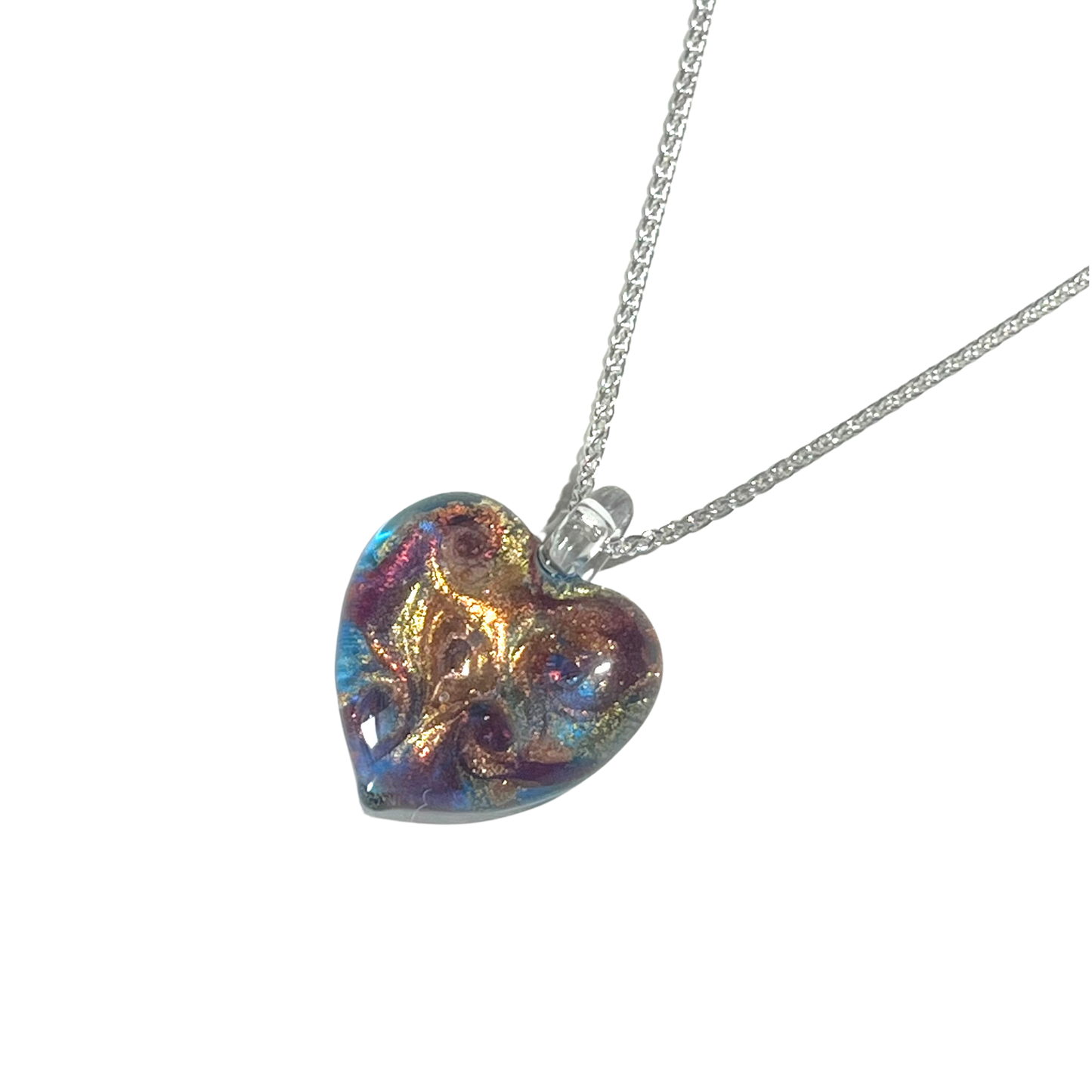 Murano Glass Colorful Aqua Swirl Heart Pendant Necklace