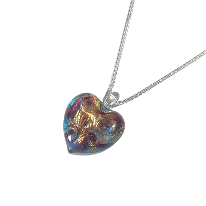 Murano Glass Colorful Aqua Swirl Heart Pendant Necklace