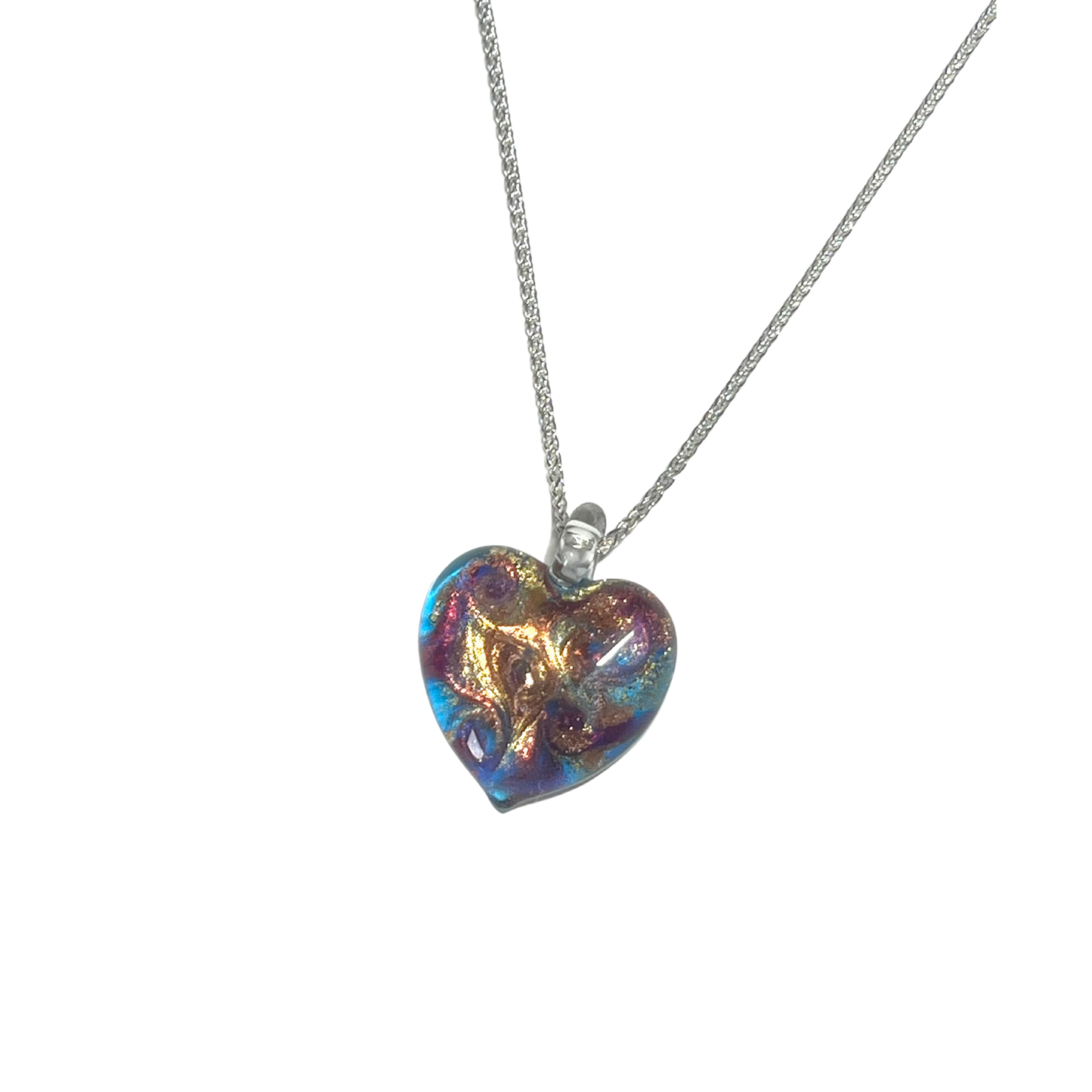 Murano Glass Colorful Aqua Swirl Heart Pendant Necklace