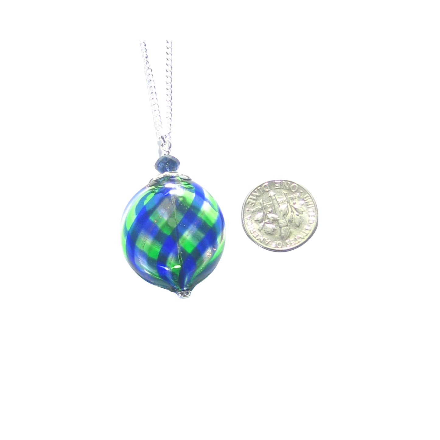 Murano Blue Green Argyle Blown Glass Pendant Necklace
