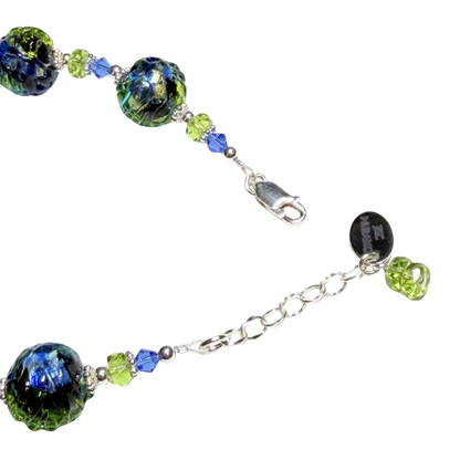 Murano Glass Blue Green Glacier Sterling Silver Bracelet