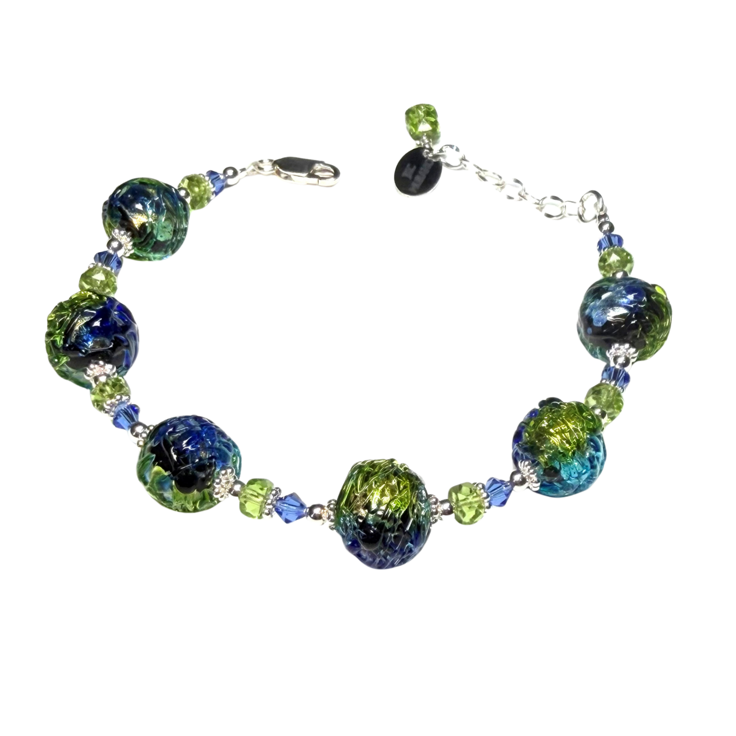 Murano Glass Blue Green Glacier Sterling Silver Bracelet