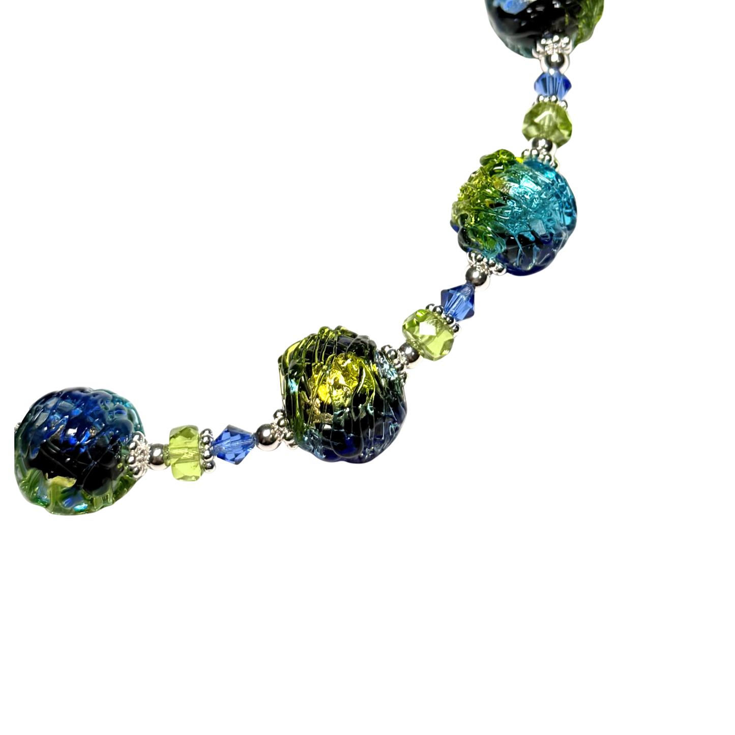 Murano Glass Blue Green Glacier Sterling Silver Bracelet