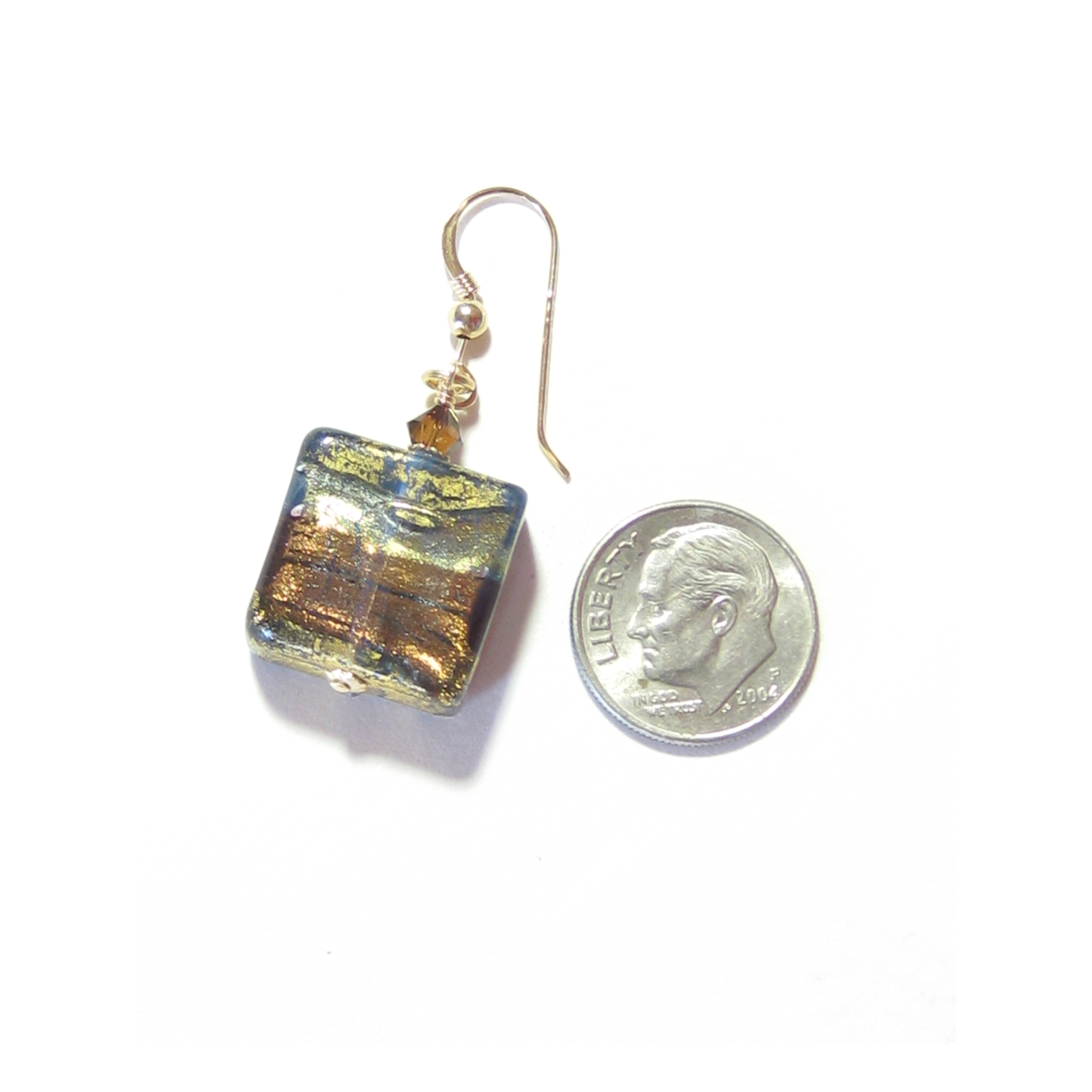 Venetian Glass Murano Square Chunky Earrings with Swirls of 24kt Gold