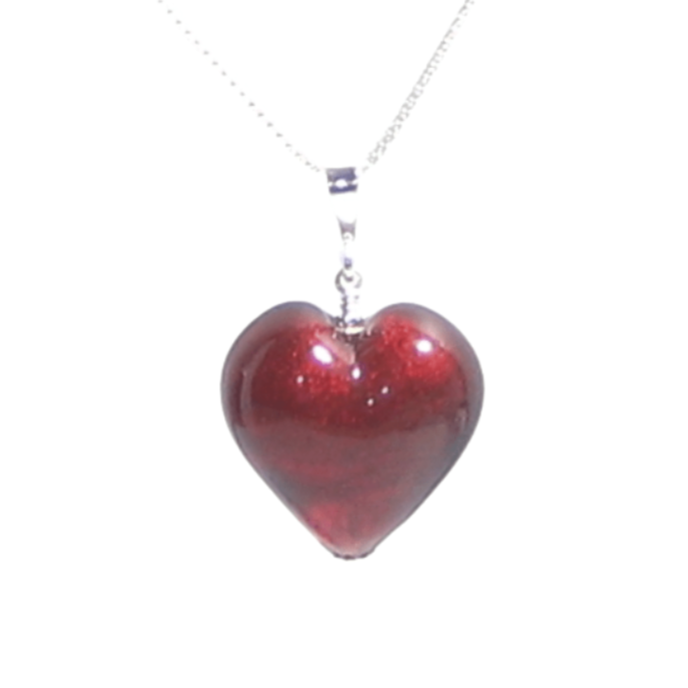 Murano Glass Dark Pink Heart Pendant, Genuine Italian Glass Jewelry
