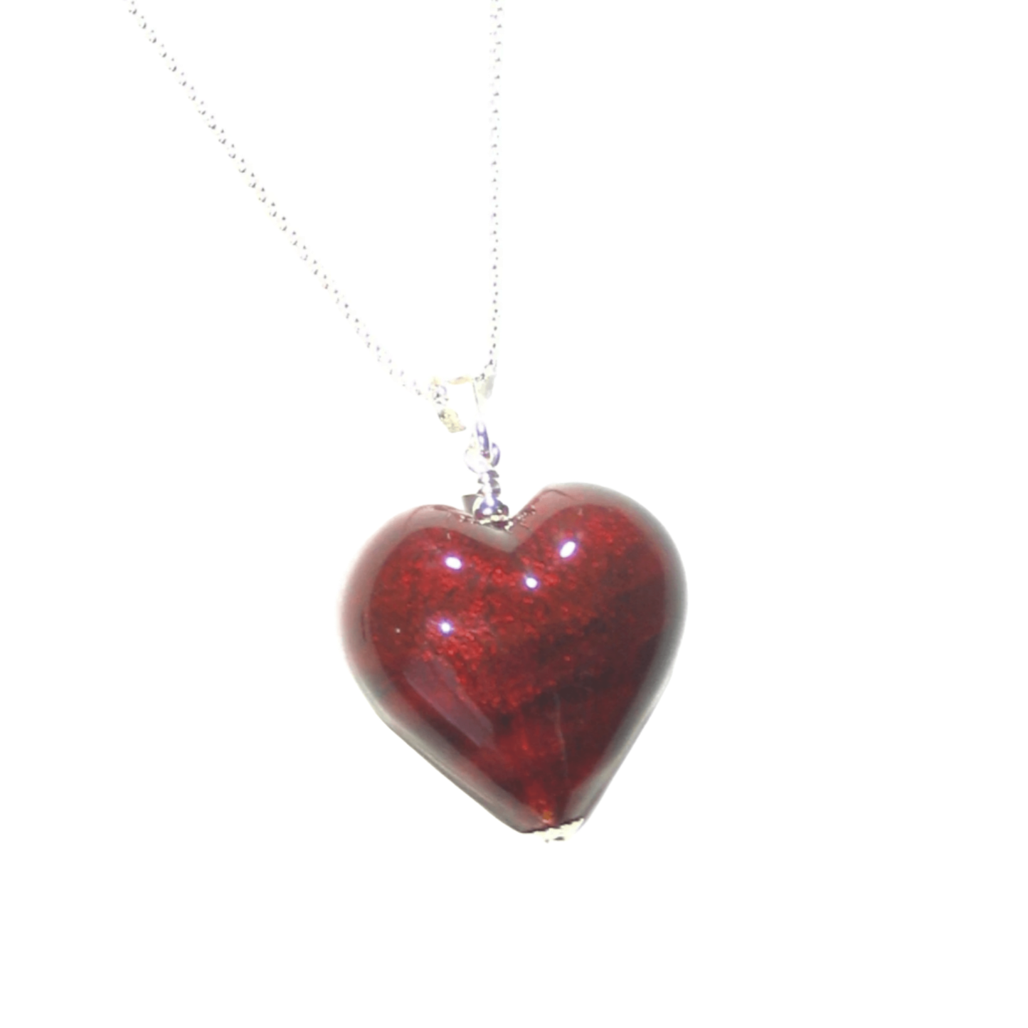 Murano Glass Dark Pink Heart Pendant, Genuine Italian Glass Jewelry
