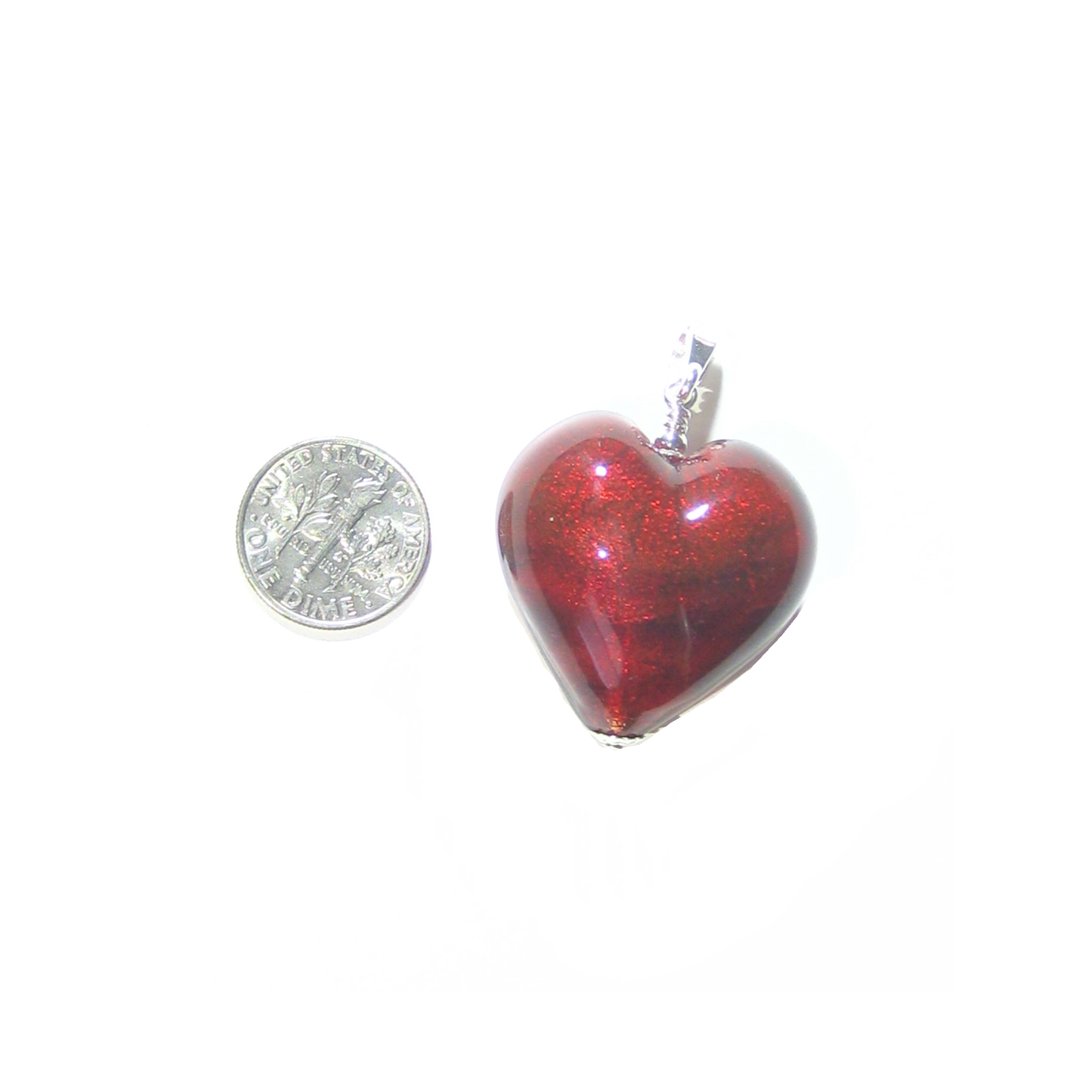 Murano Glass Dark Pink Heart Pendant, Genuine Italian Glass Jewelry