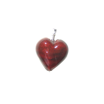 Murano Glass Dark Pink Heart Pendant, Genuine Italian Glass Jewelry