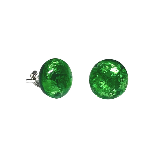 Murano Glass Emerald Green Sterling Silver Stud Earrings