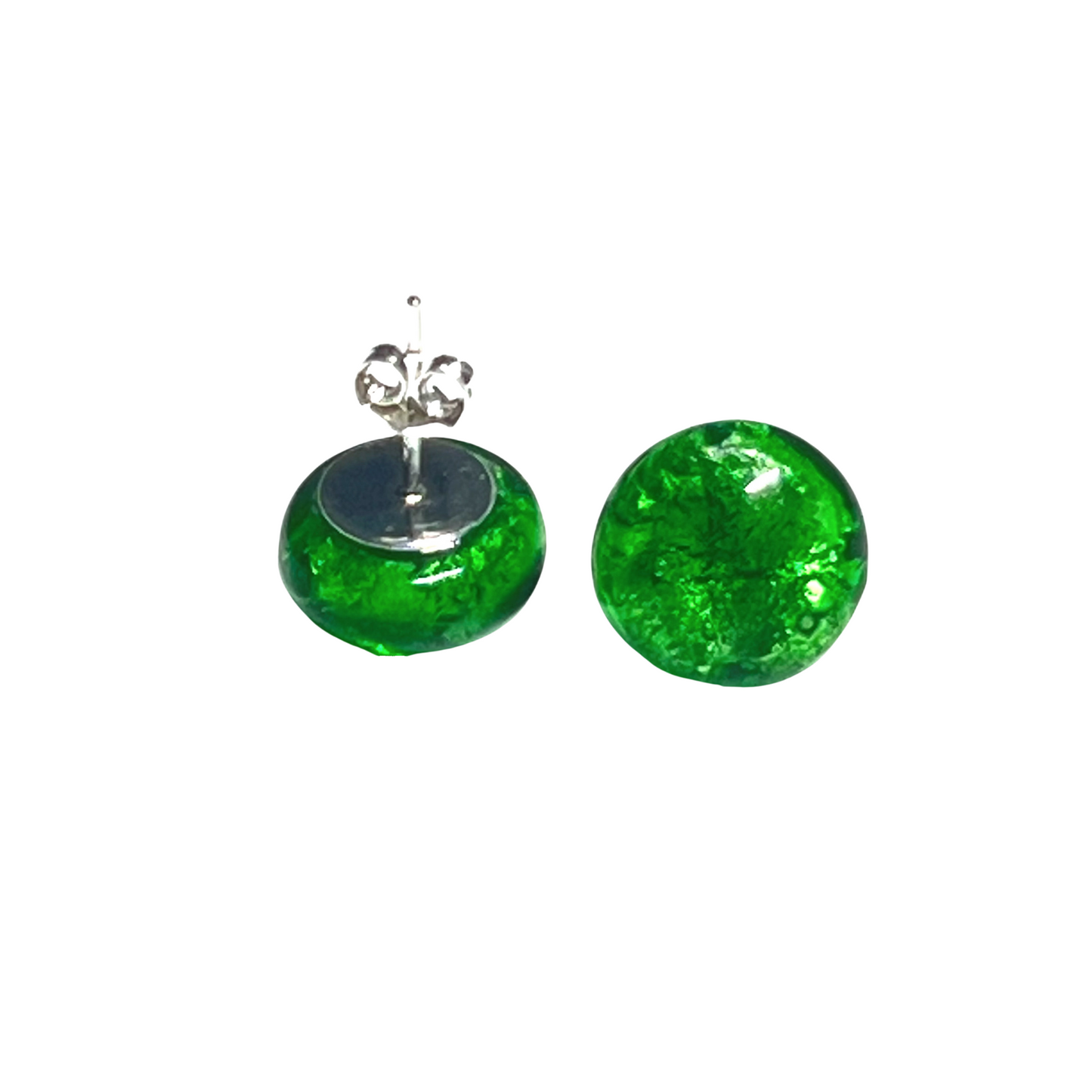 Murano Glass Emerald Green Sterling Silver Stud Earrings