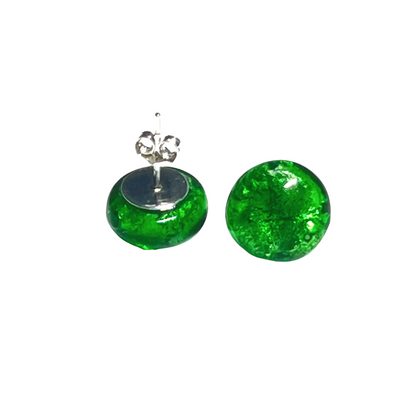 Murano Glass Emerald Green Sterling Silver Stud Earrings