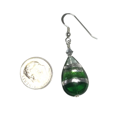 Murano Italian Glass Emerald Teardrop Silver Earrings