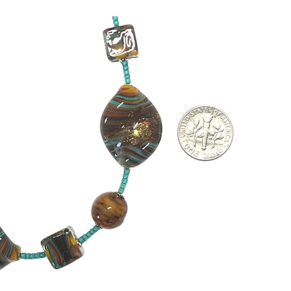 Murano Glass Statement Gold Necklace – Italian Twist and Cube Beads