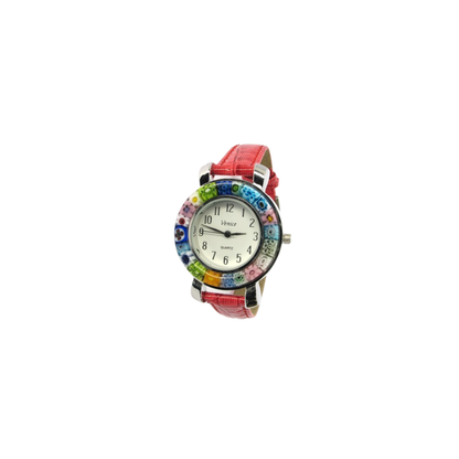 Murano Glass Millefiori Pink Leather Watch