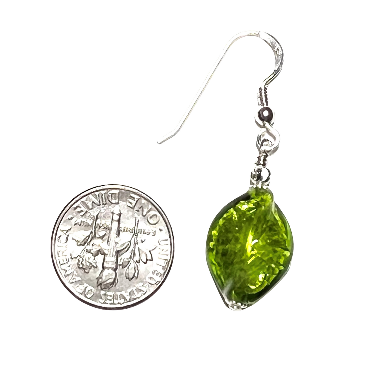 Murano Glass Erba Green Twist Sterling Silver Earrings