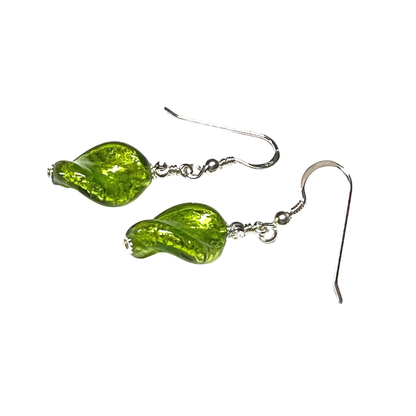 Murano Glass Erba Green Twist Sterling Silver Earrings