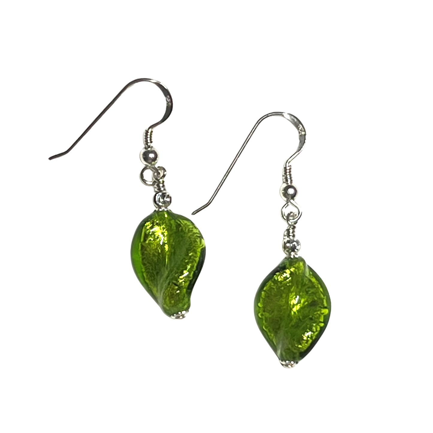 Murano Glass Erba Green Twist Sterling Silver Earrings