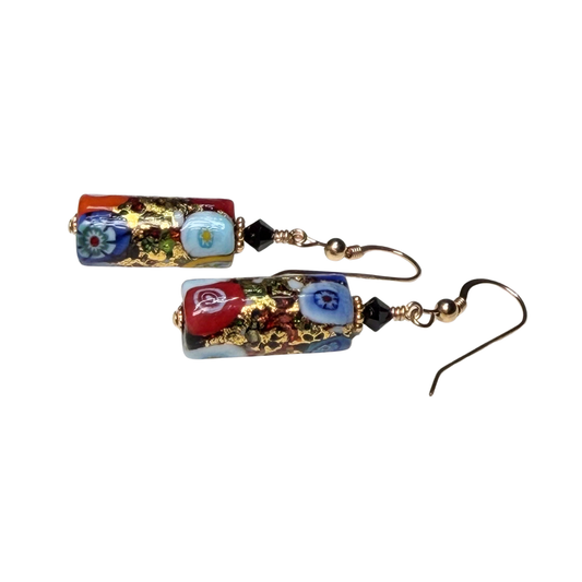 Colorful Murano glass earrings on a white background