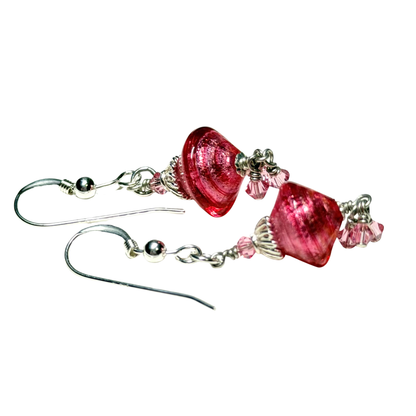 Murano Glass Pink Cluster Sterling Silver Earrings