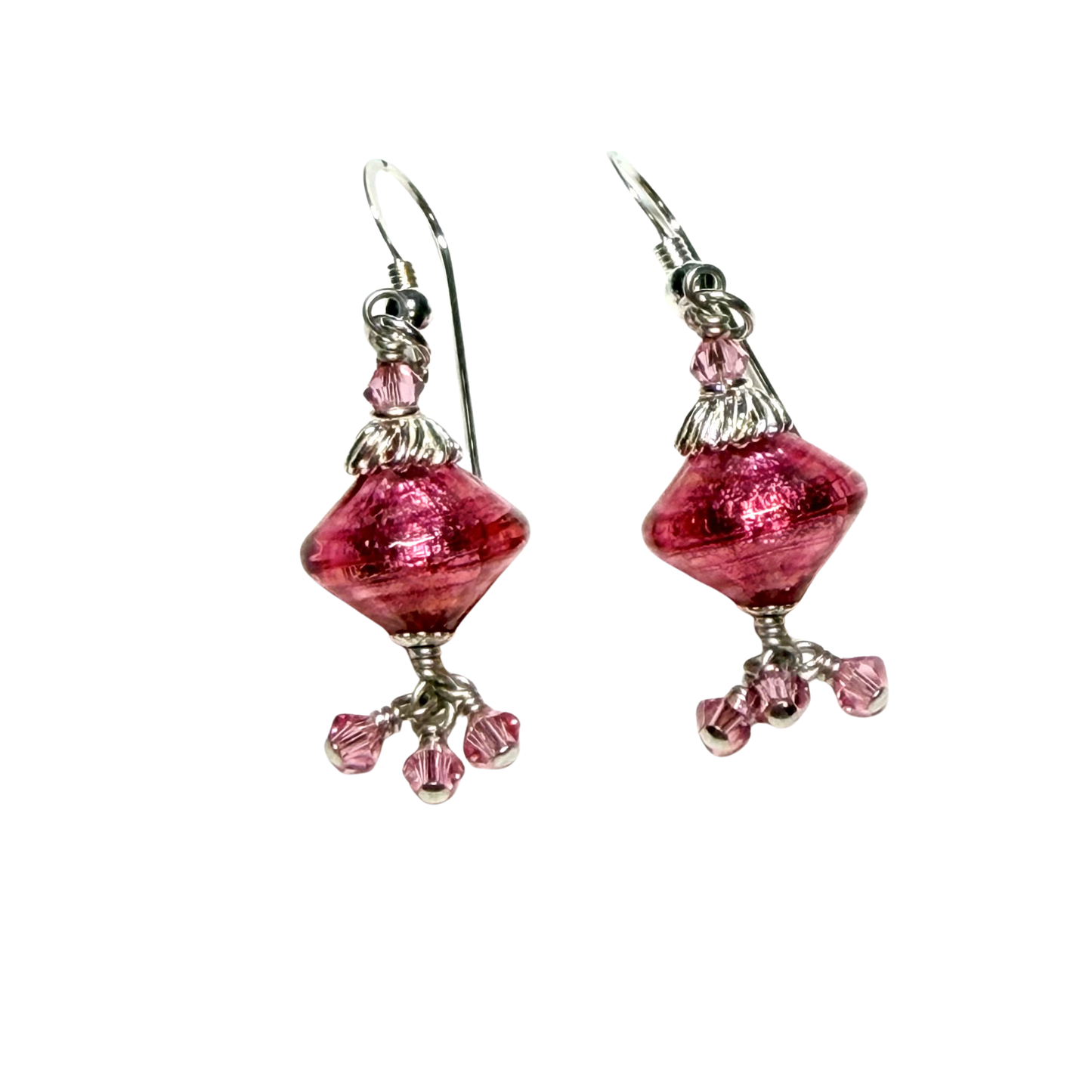 Murano Glass Pink Cluster Sterling Silver Earrings